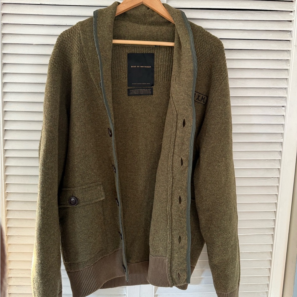 Men's Olive Cardigan Sweater